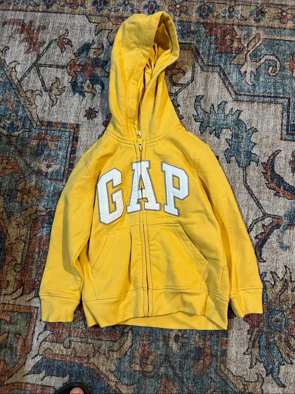 GAP Yellow Kids Hooded Zip-Up Sweatshirt with White Logo Applique